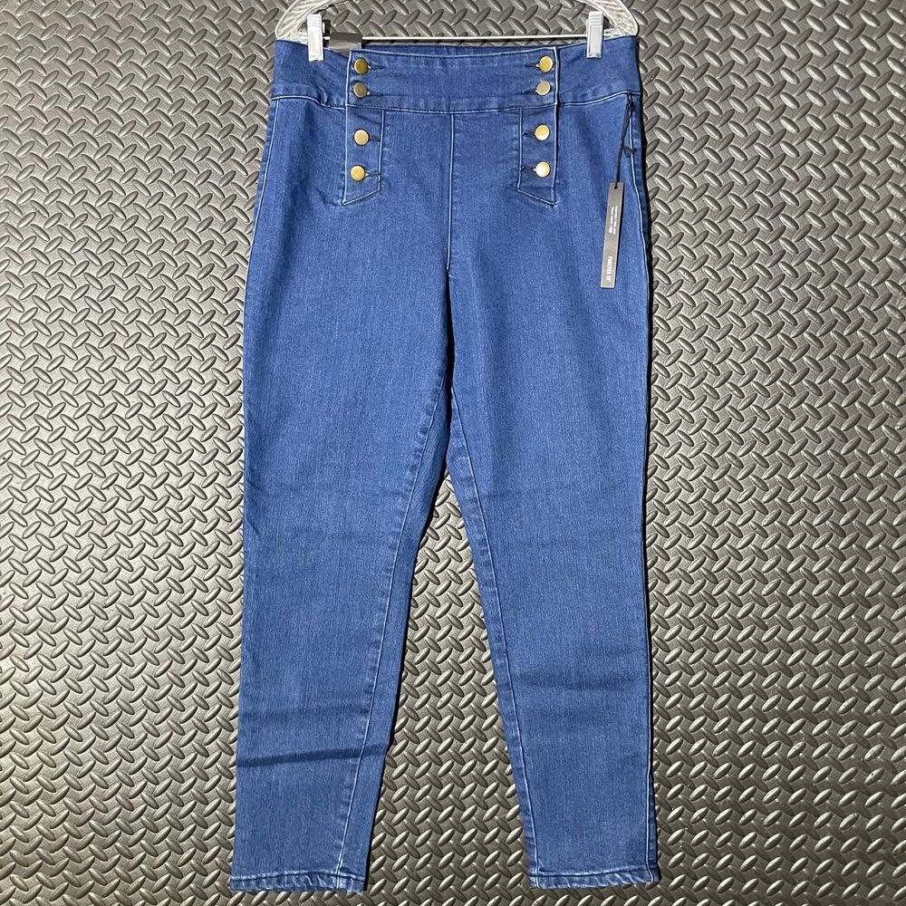 New Forever 21 Blue Skinny Ankle High Crop Button Stretch Denim Jeans Casual‎ 31